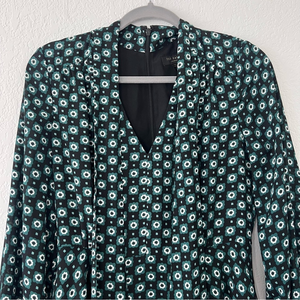 Ted Baker‎ London Green Geometric Floral Print Dolley Dress Size 1 (US Size 4) - Picture 7 of 17